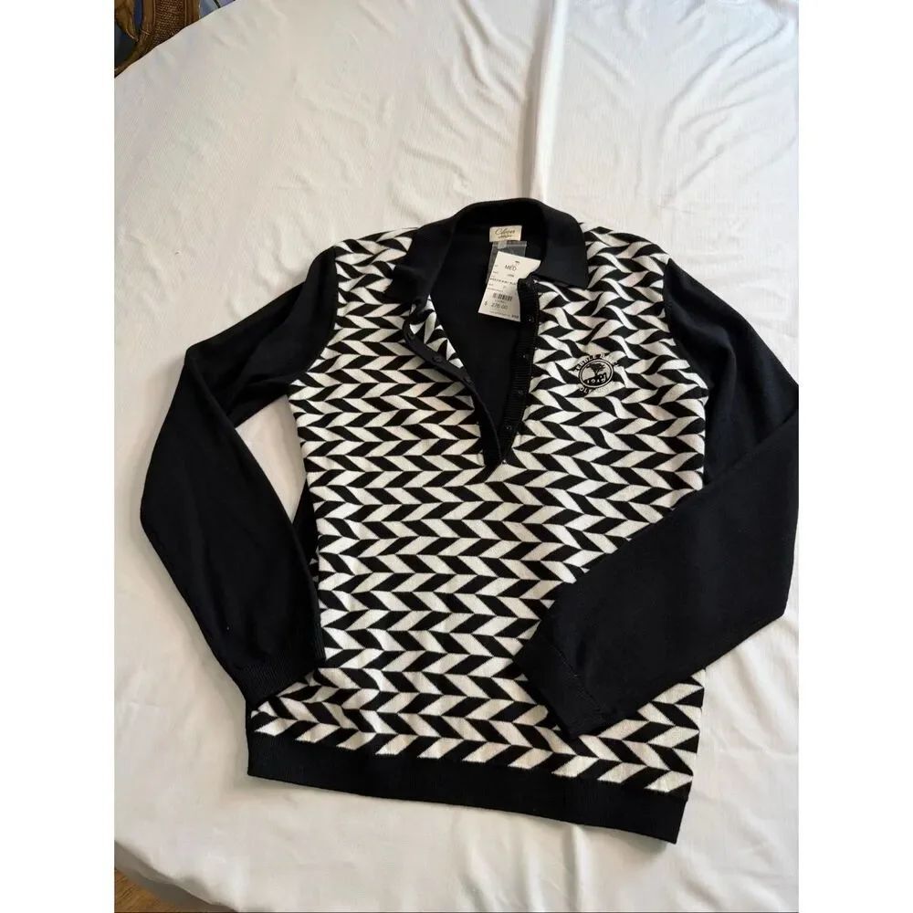 NWT Clover By Bobby Jones Black White Pebble Beach Golf Links Sweater Sz Medium